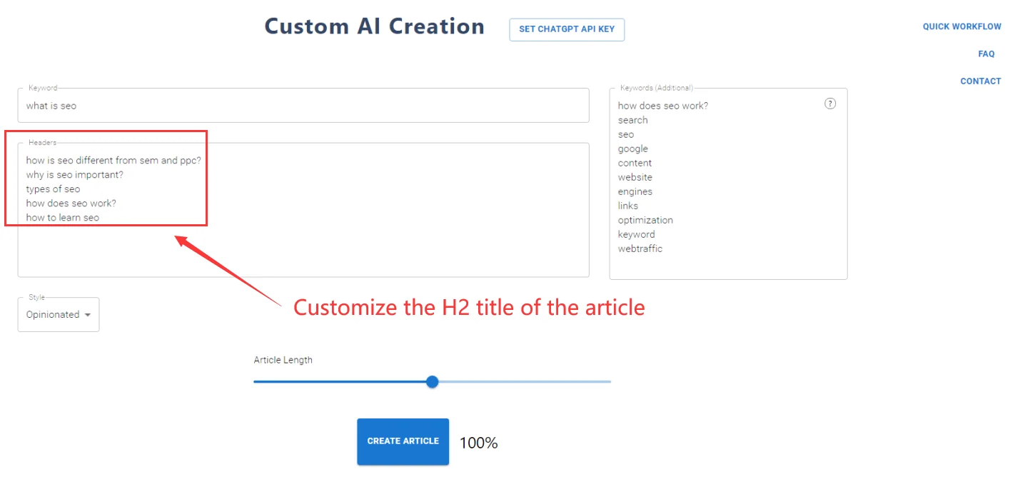 Customize the H2 title of the article